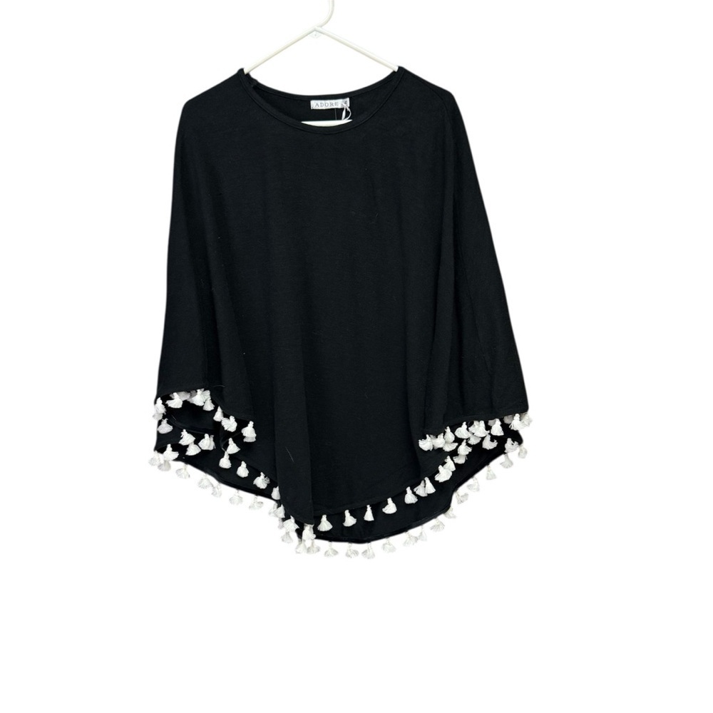 Adore Black poncho  with White Fringe size small NWT no arm holes
